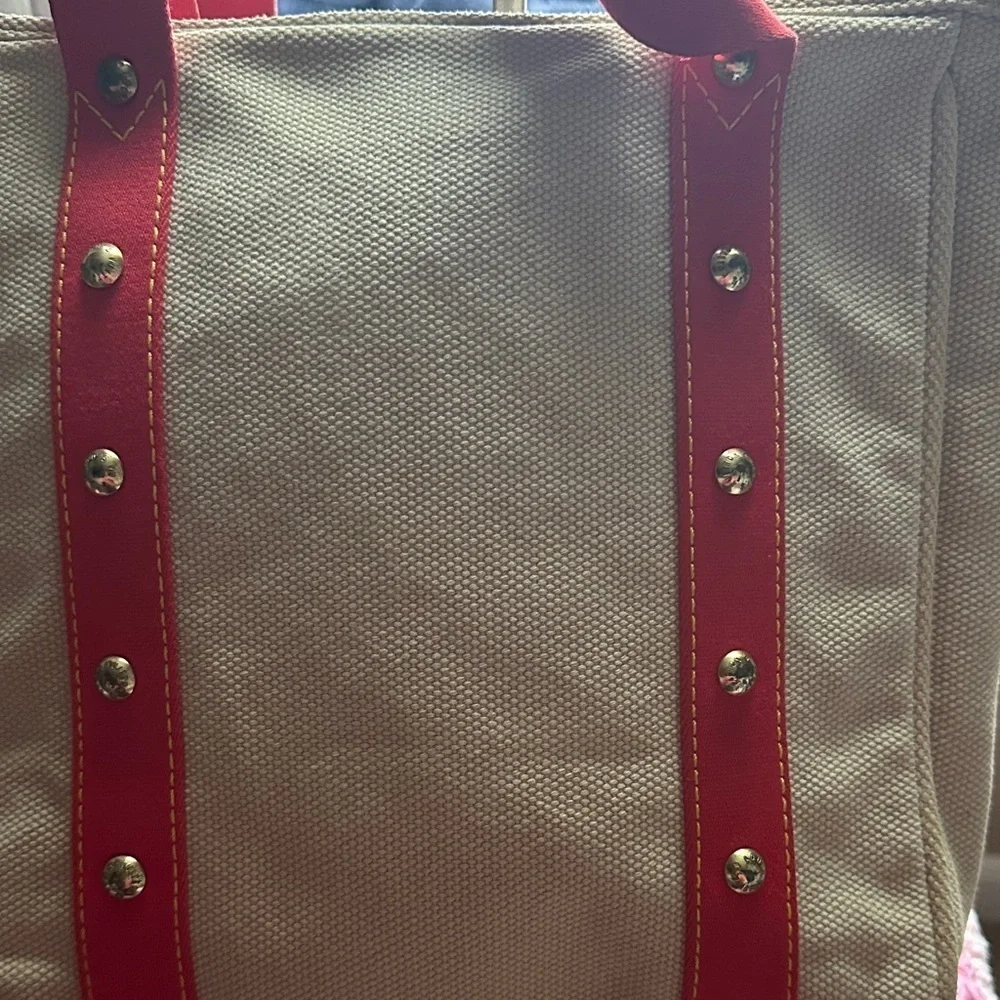 Louis Vuitton Beige and Red Tote Bag